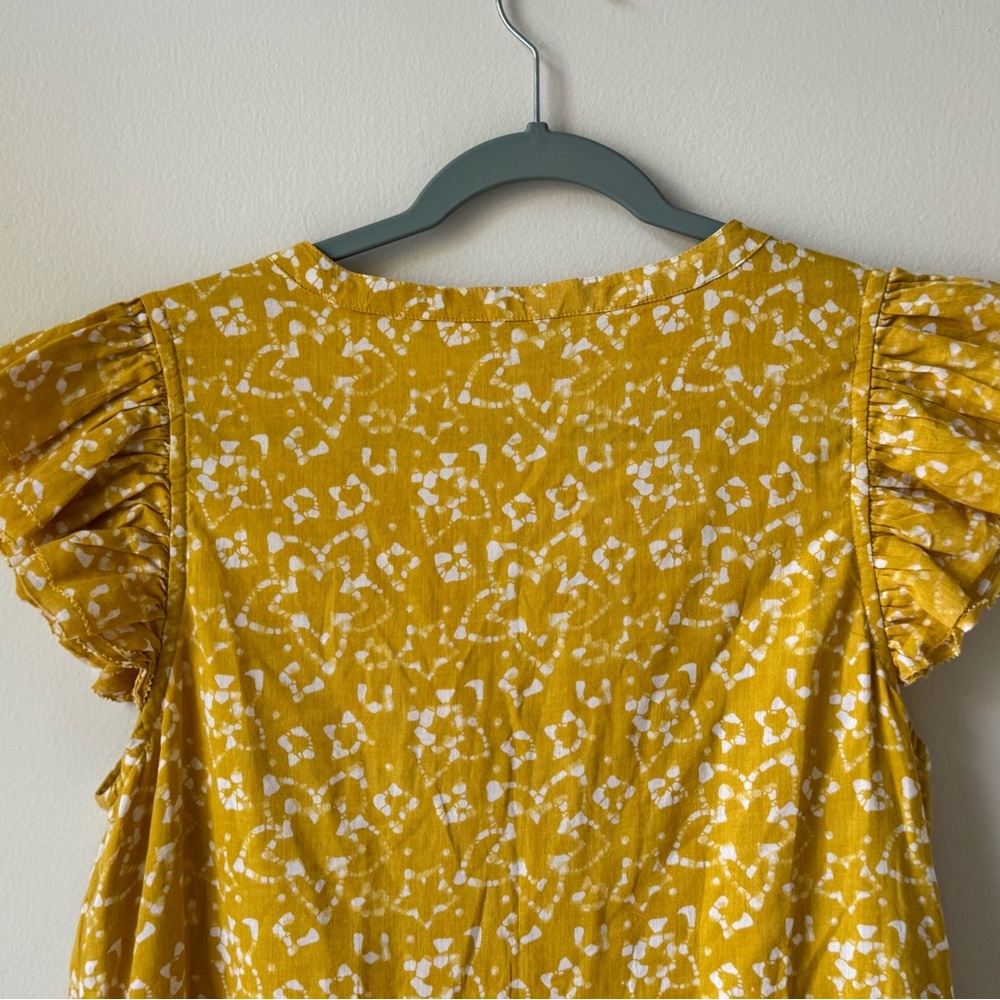 Cleobella Yellow Gold Zia Organic Cotton Size Medium Pattern Short Sleeve Dress - Picture 14 of 16